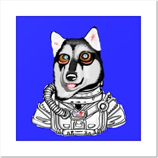 Space Astronaut Big-Eyed Husky Dog Posters and Art